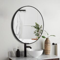 Oglinda rotunda 40/50/60cm, cadru metal, negru