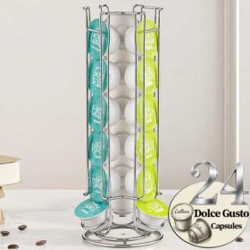 Suport 24 capsule cafea Dolce Gusto, otel, vertical, Argintiu, 32x11cm