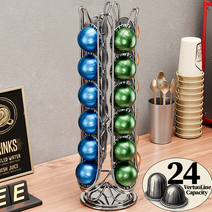 Suport 24 capsule cafea Nespresso Vertuo Line, argintiu, otel, 39x12cm, Callena Suport 24 capsule cafea Nespresso Vertuo Line, argintiu, otel, 39x12cm, Callena