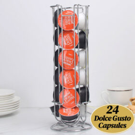 Suport 24 capsule cafea Dolce Gusto, otel, vertical, argintiu, 32x11cm