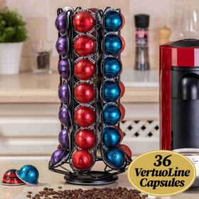 Suport 36 capsule cafea Nespresso Vertuo Line, negru, rotativ, otel, 33x18cm, Callena