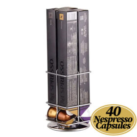 Suport 4 cutii capsule cafea Nespresso Original Line, rotativ, argintiu, otel, 15x10.5 cm, Callena