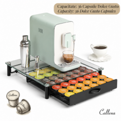 Alternative view of Suport 36 capsule cafea Dolce Gusto cu sertar si sticla, negru, otel, 39x35x8cm, Callena