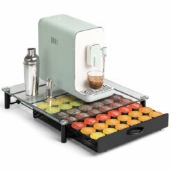 Suport 36 capsule cafea Dolce Gusto cu sertar si sticla, negru, otel, 39x35x8cm, Callena