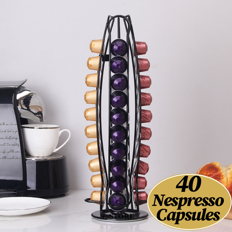 Suport 40 capsule Nespresso Original Line, rotativ, negru, otel, 40x14cm, Callena