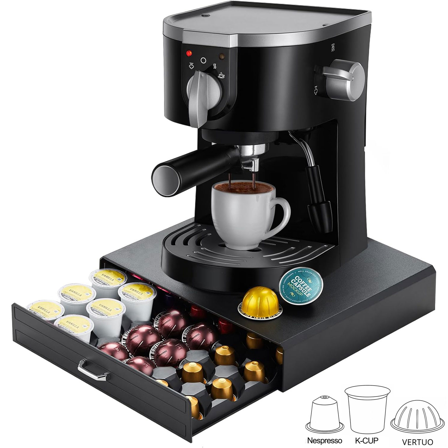 Suport capsule cafea 36 Dolce Gusto/ 48 Nespresso, Lavazza, K-Cup, Tchibo Cafissimo, 3 sertare, orizontal, 32x34x7cm, Callena Suport 30 capsule cafea Nespresso Vertuo / Original Line, K-Cup, tip sertar, 34x33x7, Callena