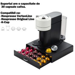 Suport 30 capsule cafea Nespresso Vertuo Line, Original Line, K-Cup, tip sertar, 34x33x7