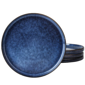 Set 4 farfurii intinse, farfurii ceramica glazurata albastra, 21 cm, Callena Cosmic Blue