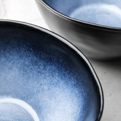 Set 4 boluri asimetrice, 16x11.5cm, ceramica dublu glazurata, albastru negru