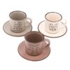 Set 3 cesti si 3 farfurioare de cafea/ceai din ceramica in 3 culori, 130 ml