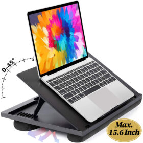 Masa laptop pat cu suport laptop reglabil, perna dubla, stand laptop cu 8 nivele de reglare, negru, 38x25x6cm, Callena