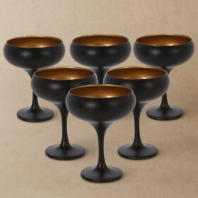 Set 6 pahare cocktail, sampanie, pahare cu picior negru mat, interior bronz, 230ml