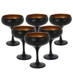 Set 6 pahare cu picior pentru sampanie, cocktail, negru mat, interior bronz, 270ml