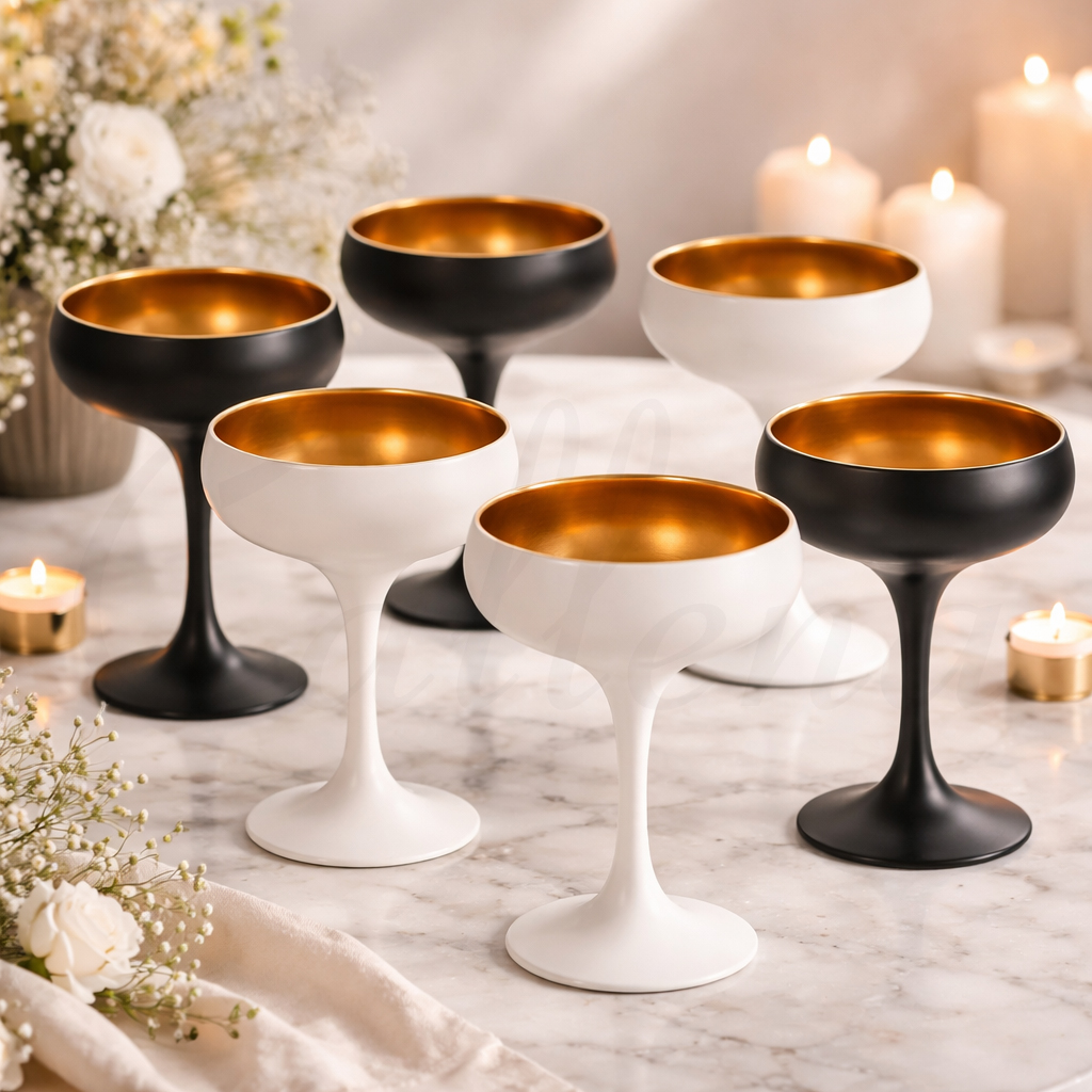 Set 6 pahare cocktail, sampanie, pahare cu picior negru mat, interior bronz, 230ml Set 6 pahare cocktail, sampanie, pahare cu picior negru mat, interior bronz, 230ml - imagine 6