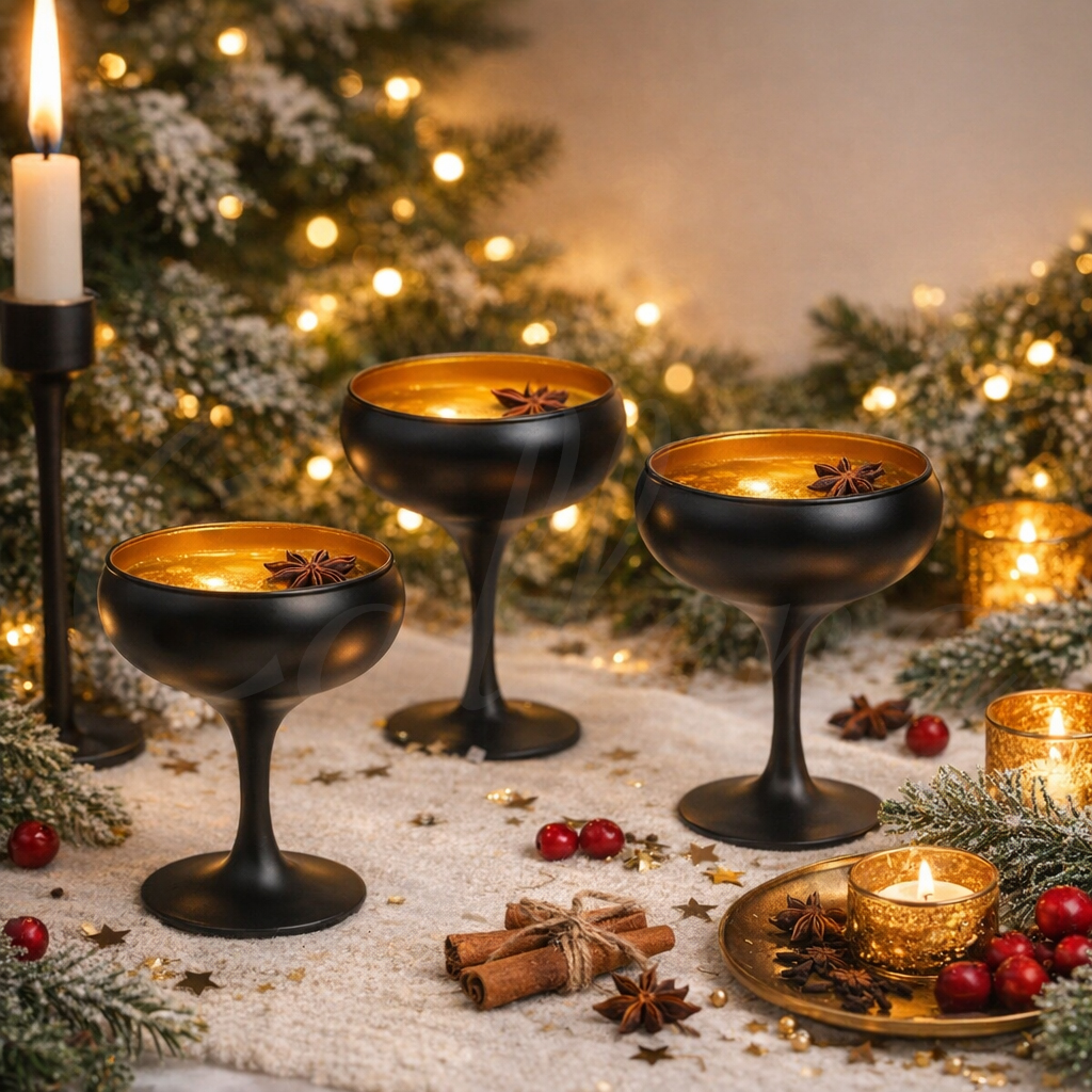 Set 6 pahare cocktail, sampanie, pahare cu picior negru mat, interior bronz, 230ml Set 6 pahare cocktail, sampanie, pahare cu picior negru mat, interior bronz, 230ml - imagine 3