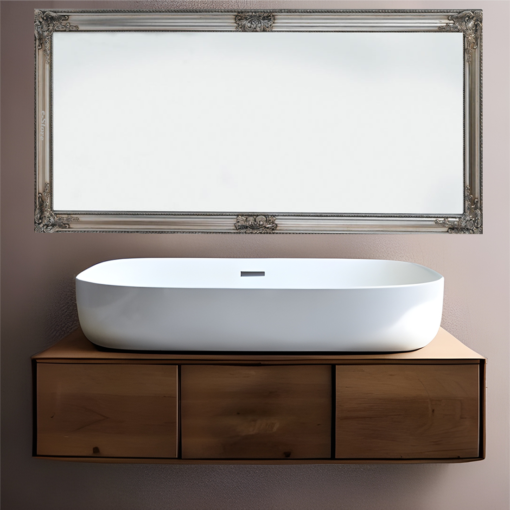 Oglinda mare de perete/podea, vintage, lemn eucalipt, argintiu antichizat, 162x72cm