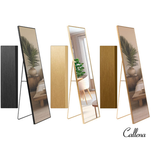 Oglinda 150x40cm de podea/perete, bronz metalizat, cu suport, cu picior, aluminiu, Callena - imagine 11