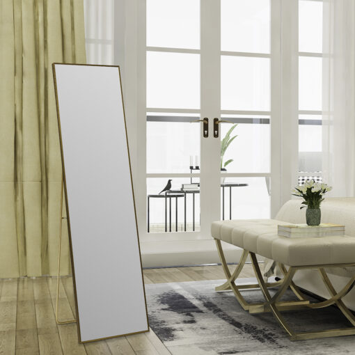 Oglinda 150x40cm de podea/perete, bronz metalizat, cu suport, cu picior, aluminiu, Callena - imagine 7