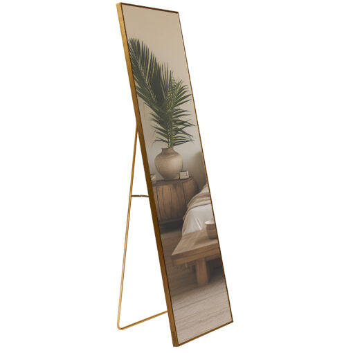 Oglinda 150x40cm de podea/perete, bronz metalizat, cu suport, cu picior, aluminiu, Callena - imagine 9