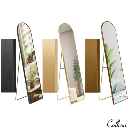Oglinda 150x40cm de podea/perete, bronz metalizat, cu suport, cu picior, aluminiu, Callena - imagine 10