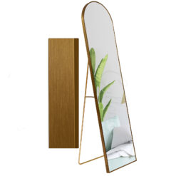 Oglinda 150x40cm, de podea/perete, bronz metalizat, arcada, cu suport, cu picior, aluminiu, Callena
