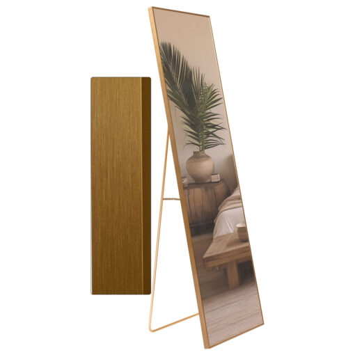 Oglinda 150x40cm de podea/perete, bronz metalizat, cu suport, cu picior, aluminiu, Callena