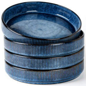 Set 4 farfurii adanci, farfurii ceramica glazurata albastra, 20x4 cm, Callena Cosmic Blue