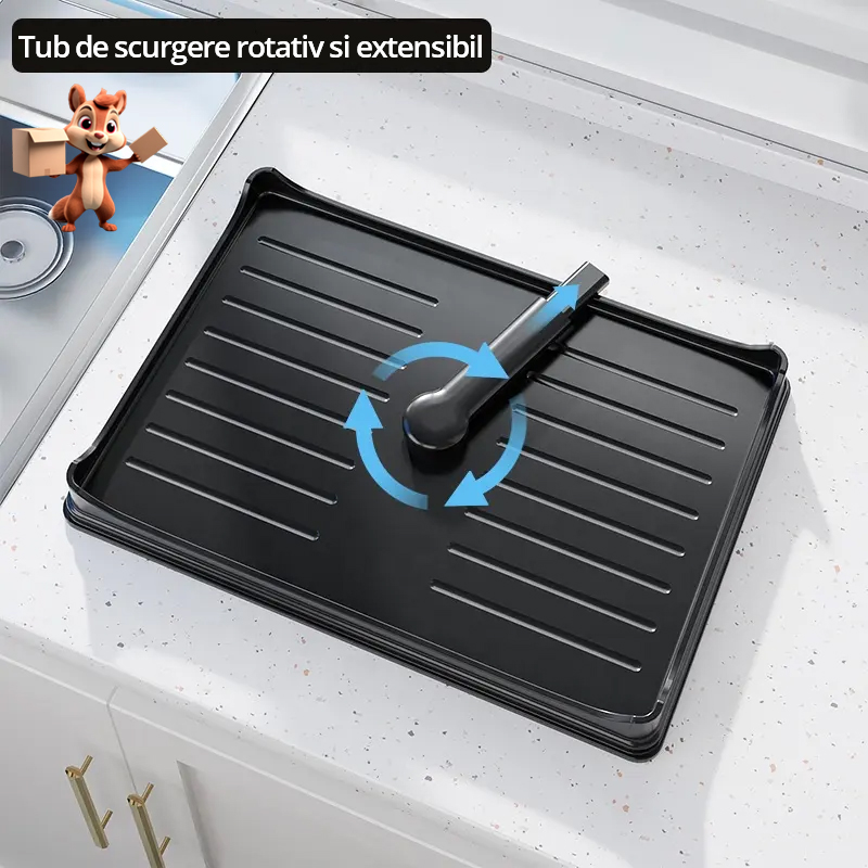 Scurgator vase chiuveta etajat, uscator vase cu protectii cauciuc, suport pahare si tacamuri, tava si tub de scurgere, negru, 42x39x30cm, Callena Scurgator vase chiuveta etajat, uscator vase cu protectii cauciuc, suport pahare si tacamuri, tava si tub de scurgere, negru, 42x39x30cm, Callena - imagine 5