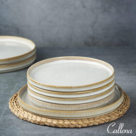 Set vesela, serviciu de masa cu 8 farfurii ceramica glazurata bej, farfurii colorate, Callena Cappuccino