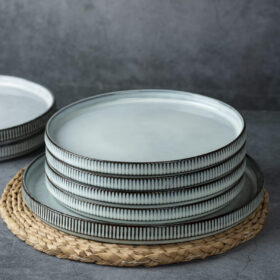 Set 4 farfurii intinse, farfurii ceramica glazurata vintage, 21 cm, Callena Smokey-Blue