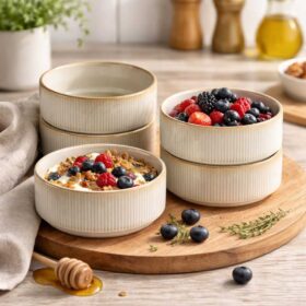 Set 4 boluri ceramica glazurata bej, 580ml, Callena Cappuccino