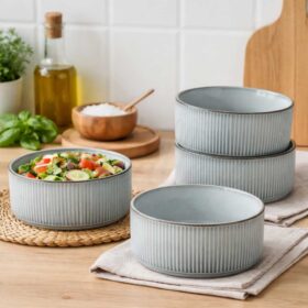 Set 4 boluri ceramica glazurata verde-albastru, castroane ciorba, supa, 580ml, Callena Smokey Blue