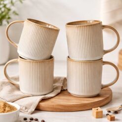 Set 4 cani cafea, ceramica dublu glazurata, bej, Callena Cappuccino, 340ml Set 4 cani cafea, ceramica dublu glazurata, bej, Callena Cappuccino, 340ml