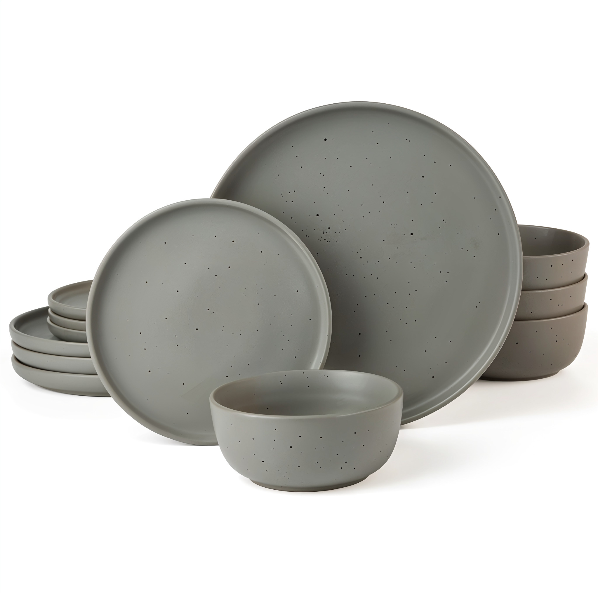 Set vesela, serviciu de masa cu 12 farfurii, boluri din ceramica, gri inchis cu puncte negre, Callena Nordic Simplicity Set vesela, serviciu de masa cu 12 farfurii, boluri din ceramica, gri inchis cu puncte negre, Callena Nordic Simplicity - imagine 11