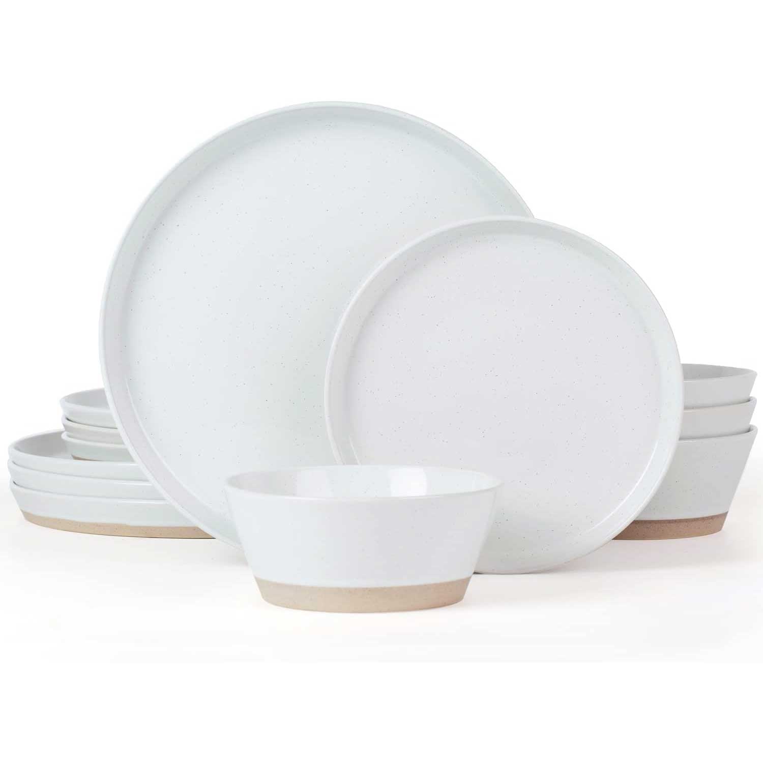 Set vesela, serviciu de masa cu 12 farfurii si boluri albe din ceramica, alb cu puncte negre si baza mata, Callena Saturn Set vesela, serviciu de masa cu 12 farfurii si boluri albe din ceramica, alb cu puncte negre si baza mata, Callena Saturn - imagine 13