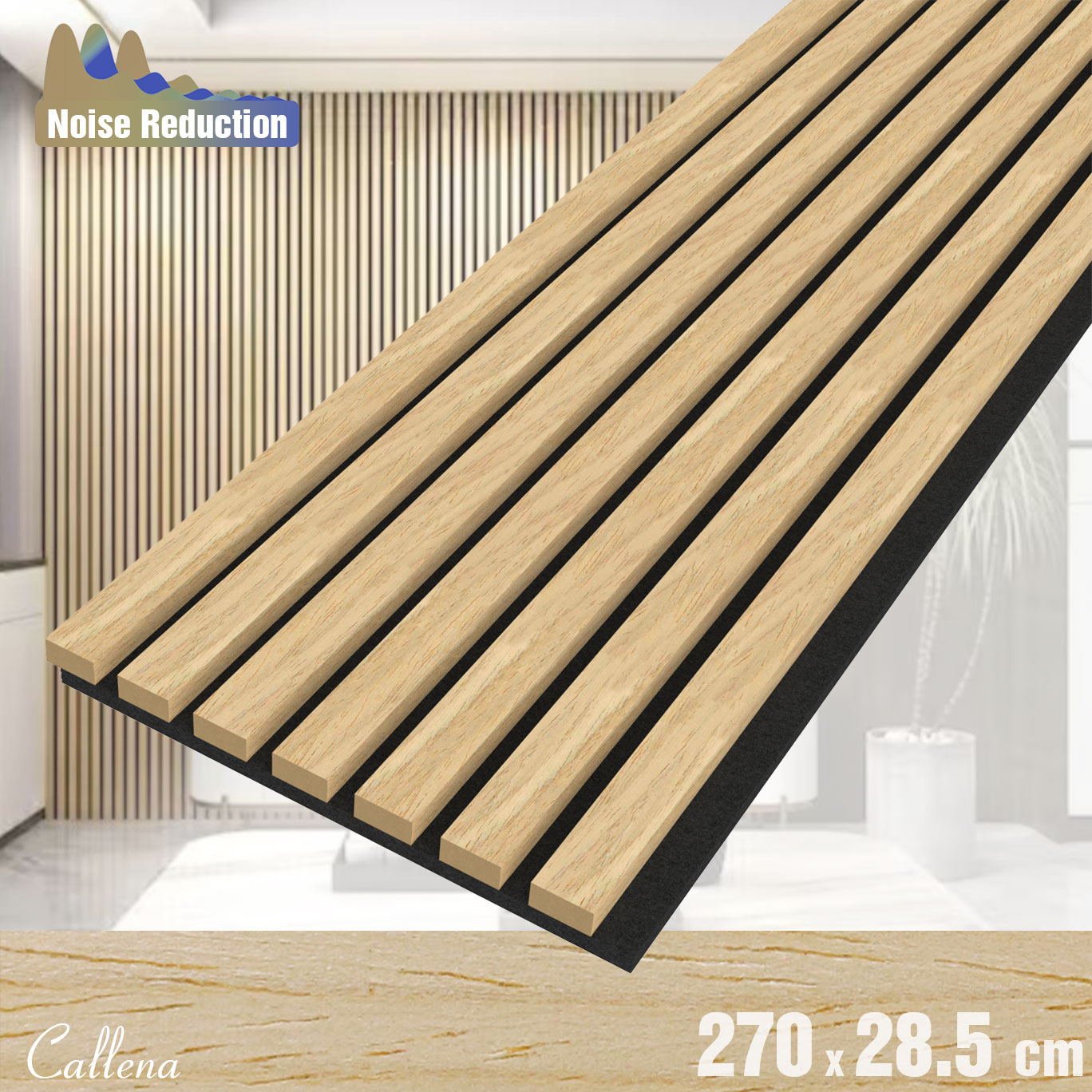 Riflaj decorativ acustic, MDF, furnir, pasla, panou riflaj lemn de perete, interior, living, hol, Riflaj Stejar, 2700x285mm, 0.77 m², Callena