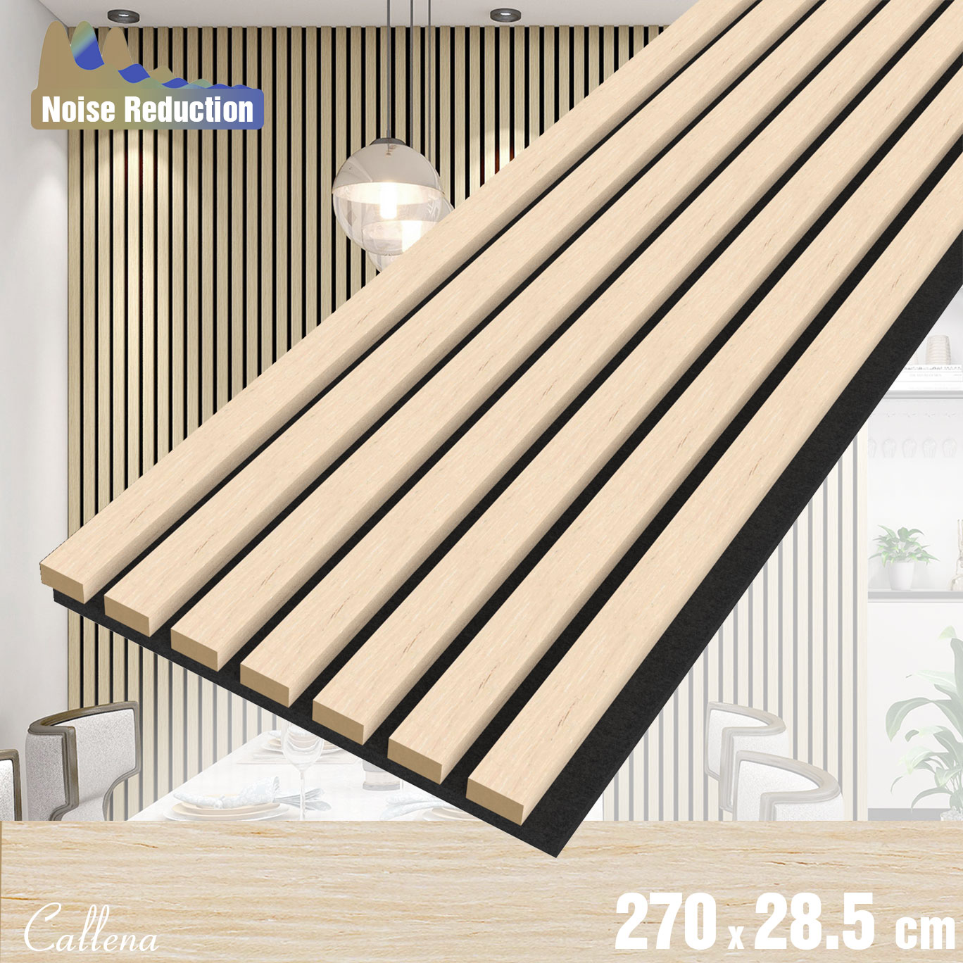 Riflaj decorativ acustic, MDF, furnir, pasla, panou riflaj lemn de perete, interior, living, hol, Riflaj Stejar Deschis, 2700x285mm, 0.77 m², Callena