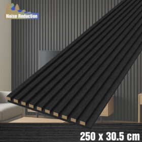 Riflaj decorativ acustic, MDF, furnir, pasla, panou riflaj lemn de perete, interior, living, hol, wenge, Riflaj Negru,  2500x305mm, 0.76 m², Callena
