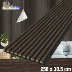 Riflaj decorativ acustic, MDF, furnir, pasla, panou riflaj lemn de perete, interior, living, hol, nuc, maro inchis, 2500x305mm, 0.76m², Callena