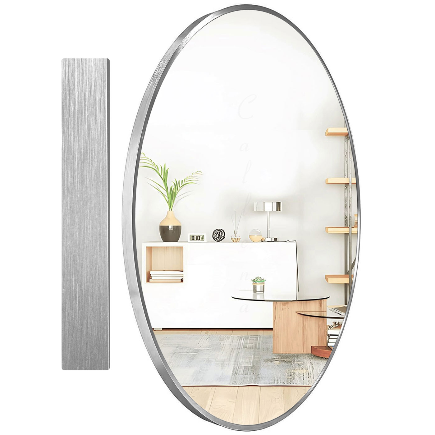 Oglinda ovala cu rama Argintie,  70x50cm,  oglinda de perete, decorativa, pentru hol, living, baie, rama din aluminiu, Callena