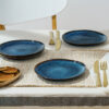 Set 4 farfurii intinse diforme, farfurii ceramica dublu glazurata, albastru negru, 22x18x1.3cm, Callena Deep Glaze
