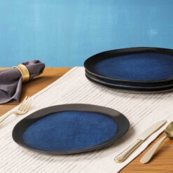 Set 4 farfurii plate diforme, ceramica dublu glazurata, albastru negru, 28x24x1.5 cm, Callena Deep Glaze Alternative view of Set 4 farfurii plate diforme, ceramica dublu glazurata, albastru negru, 28x24x1.5 cm, Callena Deep Glaze