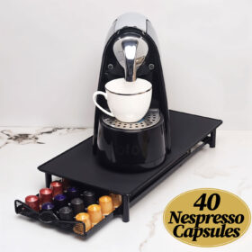 Suport 40 capsule cafea Nespresso Original Line, Lavazza Blue, negru, metal, tip sertar, orizontal, 43x23cm, Callena