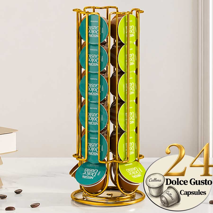 Suport 24 capsule cafea Dolce Gusto, otel, vertical, Auriu, 32x11 cm, Callena