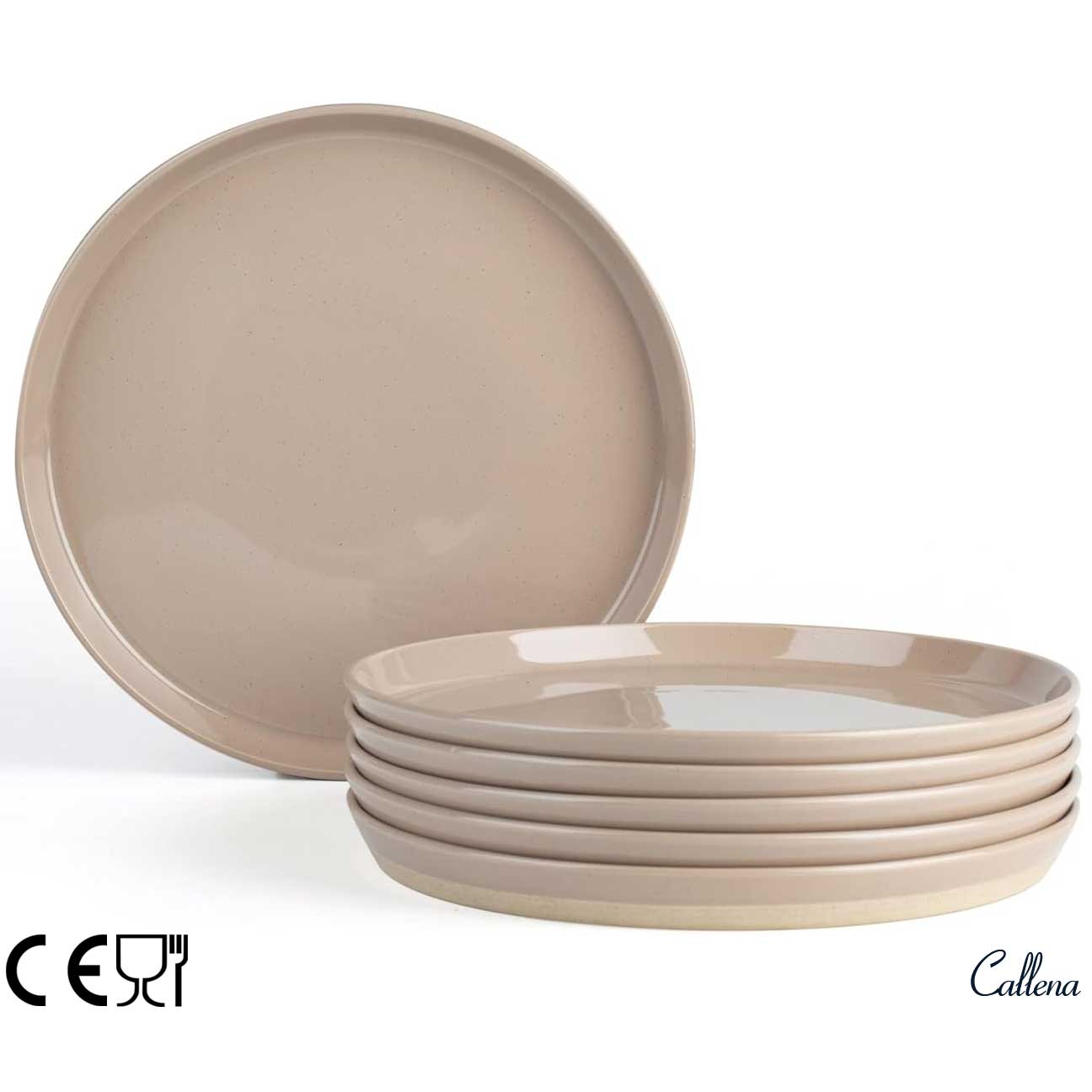 Set 4 farfurii intinse, ceramica, 20 cm, mix culori puncte negre si baza mata, Callena Saturn Set 4 farfurii intinse, ceramica, 20 cm, cafeniu deschis cu puncte negre si baza mata, Callena Saturn