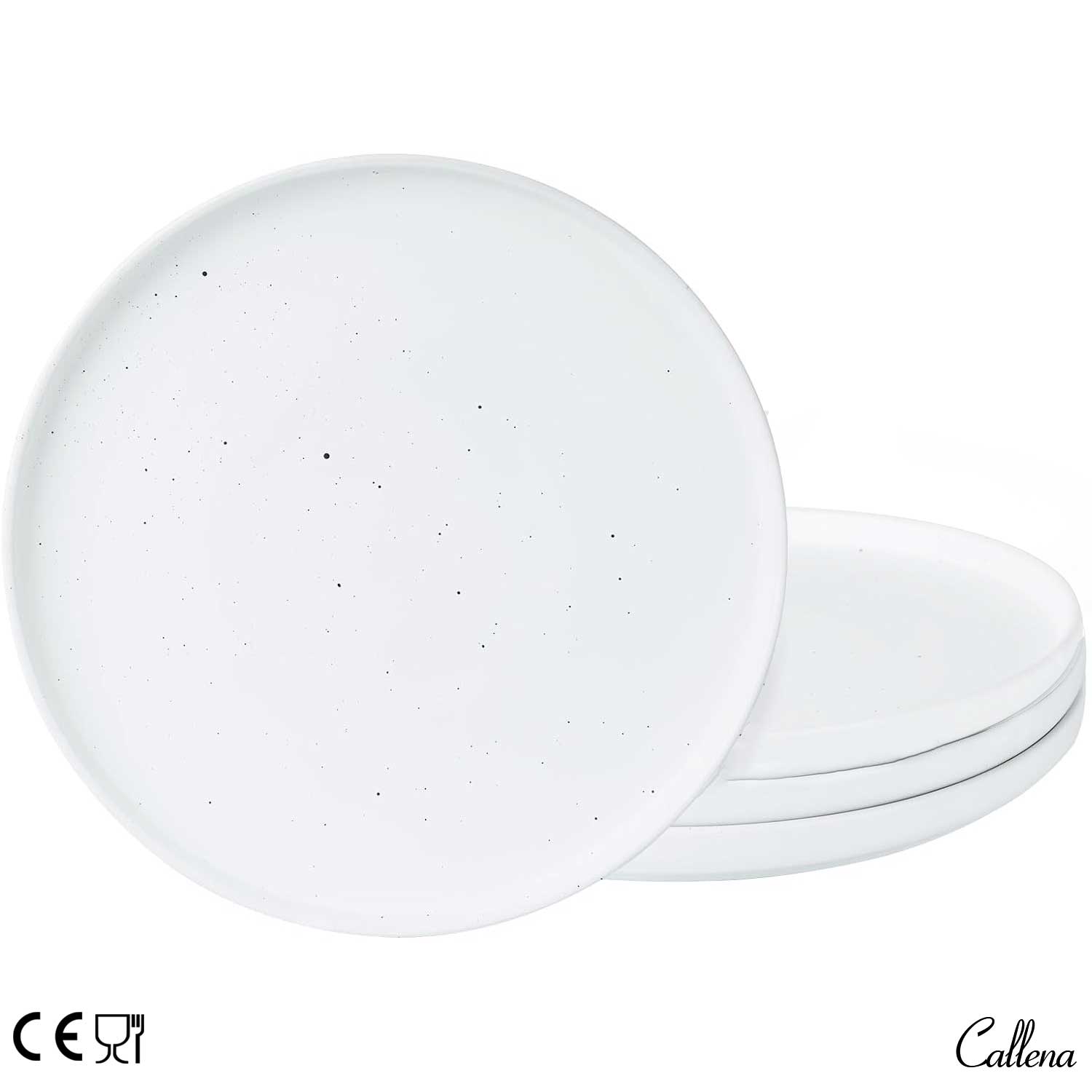 Set 4 farfurii intinse, ceramica, 26 cm, alb cu puncte negre, Callena Nordic Simplicity