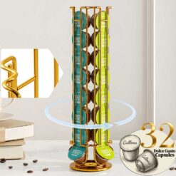 Suport 32 capsule cafea Dolce Gusto, otel, vertical, auriu, 42x11 cm, Callena