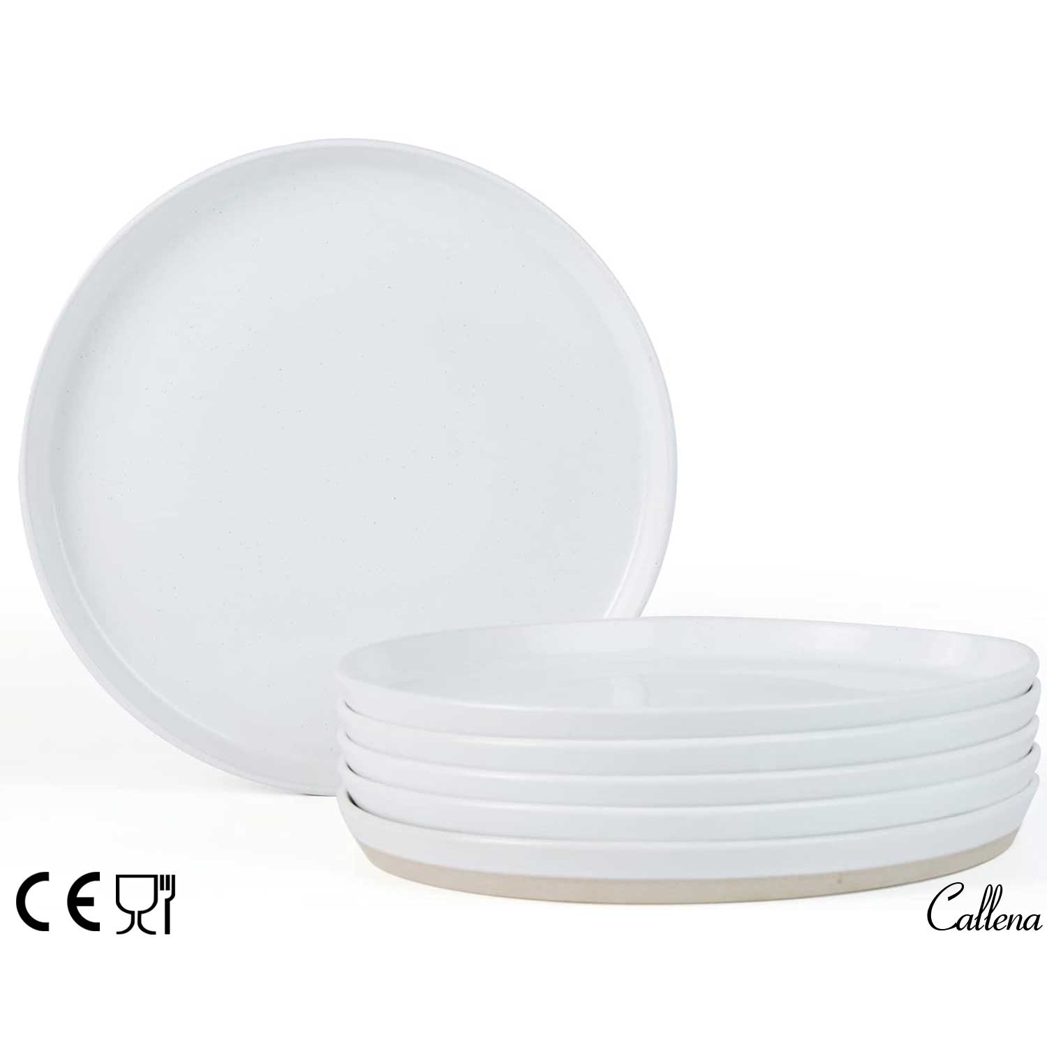 Set 4 farfurii intinse, ceramica, 20 cm, mix culori puncte negre si baza mata, Callena Saturn Set 4 farfurii intinse, ceramica, 27 cm, alb cu puncte negre si baza mata, Callena Saturn