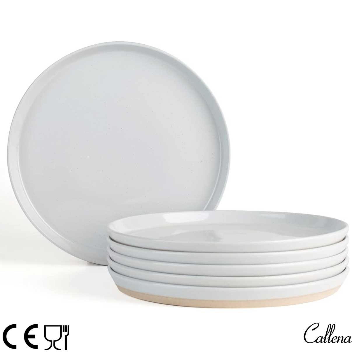 Set 4 farfurii intinse, ceramica, 20 cm, mix culori puncte negre si baza mata, Callena Saturn Set 4 farfurii intinse, ceramica, 27 cm, gri deschis cu puncte negre si baza mata, Callena Saturn