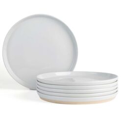 Set 4 farfurii intinse, ceramica, 27 cm, gri deschis cu puncte negre si baza mata, Callena Saturn